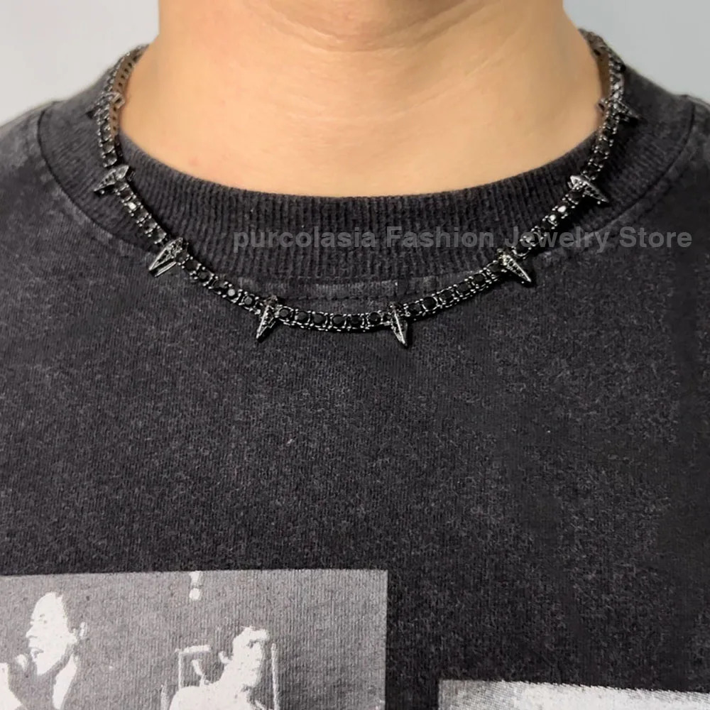 Black Panther Tennis Chain s Hip Hop Iced Out for Men or Women CZ Necklace Rock Rivet Jewelry 250624
