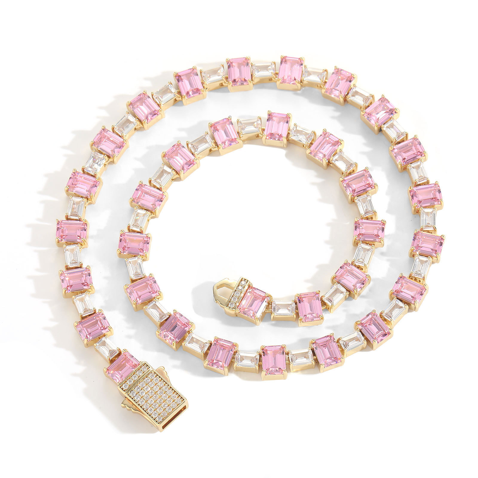 Pink Colorblock Moissanite Iced Out Simple Tennis Chain Personalized Hip Hop High Quality Choker Hip Hop Brand Necklace Pass the diamond tester