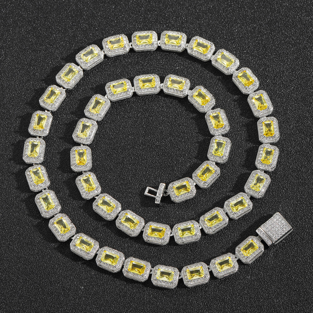 8MM Yellow Moissanite Diamond Square Icy Sugar Chain Hip Hop Necklace Luxury Niche Trendy Men's Hip Hop Accessory Premium Quality Pass the diamon