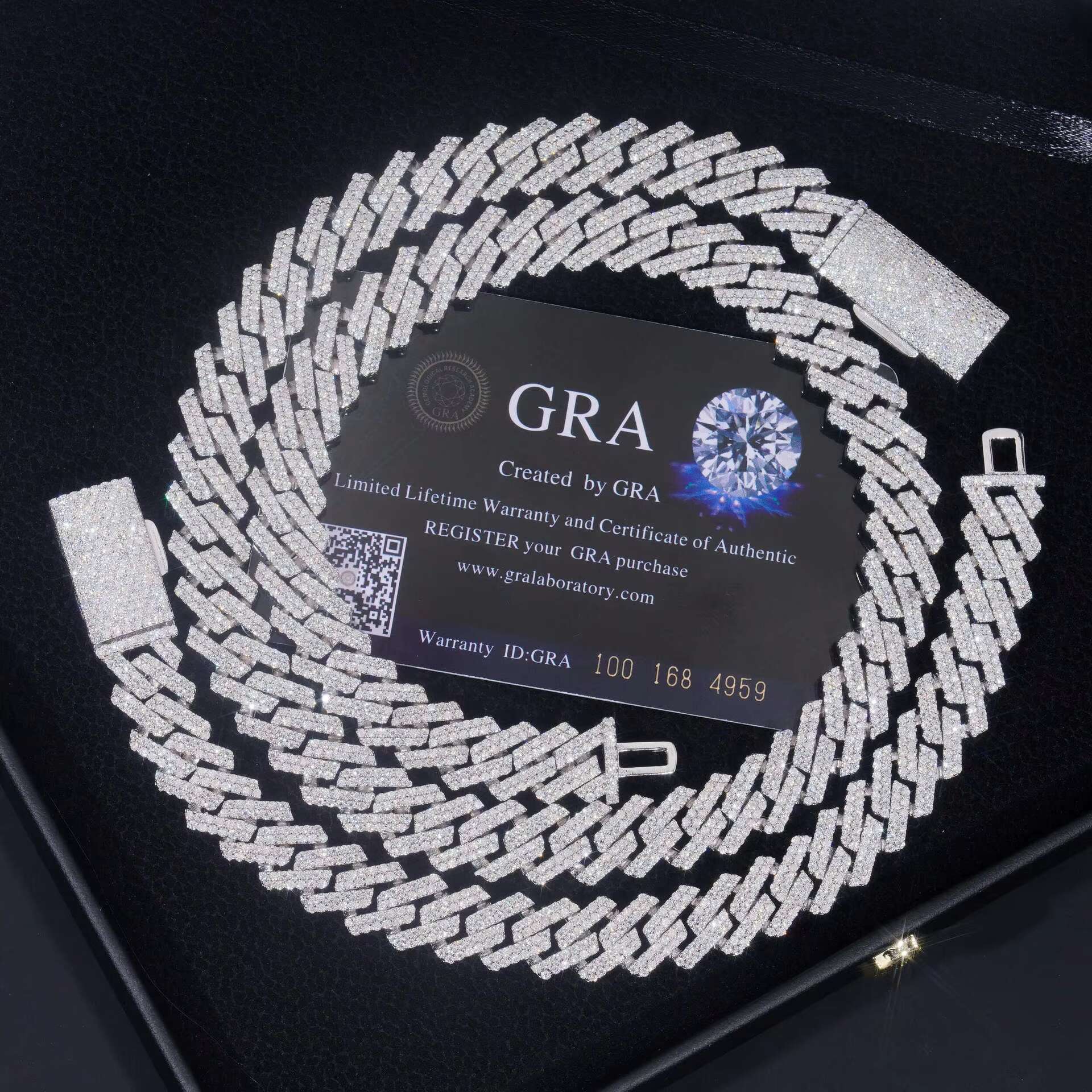 12mm Fashion Cuba Necklace 925 Silver Full Diamond Bracelet Personalized Two-Row Moissanite Hot Cross-Border Foreign Trade Item