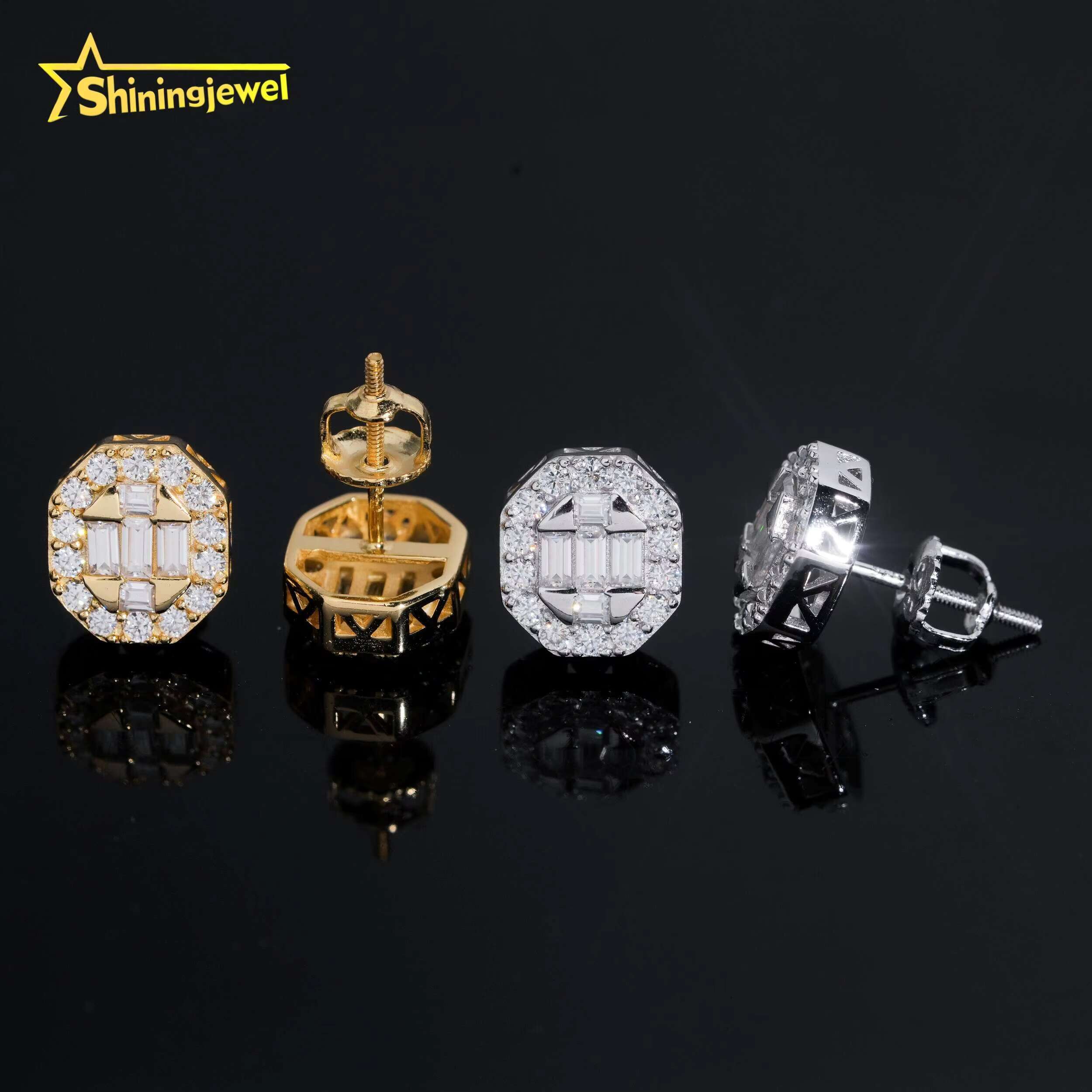 Ready Stocks Pass Diamond Tester Baguette Moissanite Stud Earrings Women 925 Silver Iced Out Moissanite Earrings