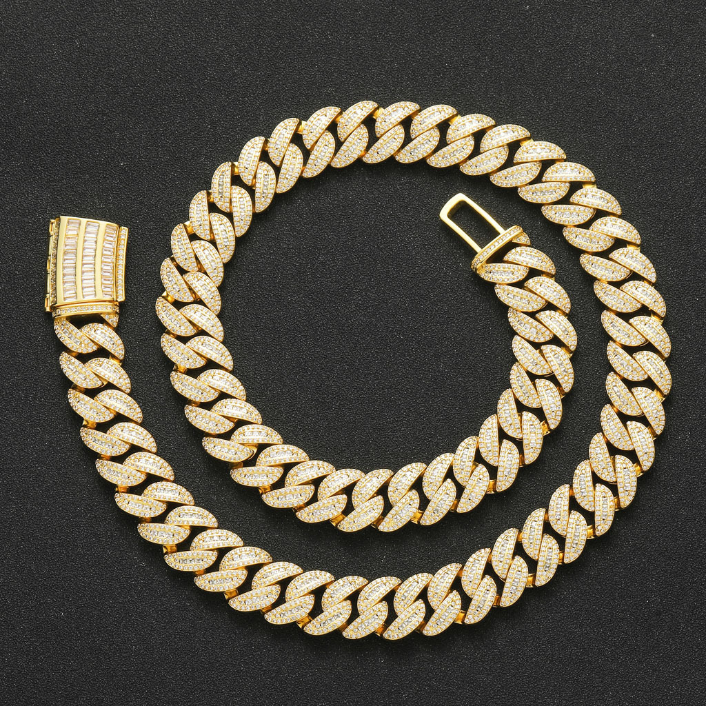 Hip Hop 15mm Miami Cuban Chain VVS Moissanite Iced Out Men's Niche Choker Pass the diamond tester