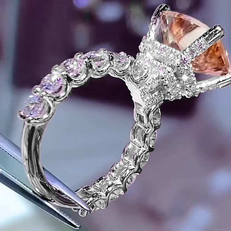 Sparkling Brand Wedding Rings Luxury Jewelry 925 Sterling Silver Rose Gold Fill Cushin Shape Champagne Designer Party Ziricon CZ Diamond Women Bridal 