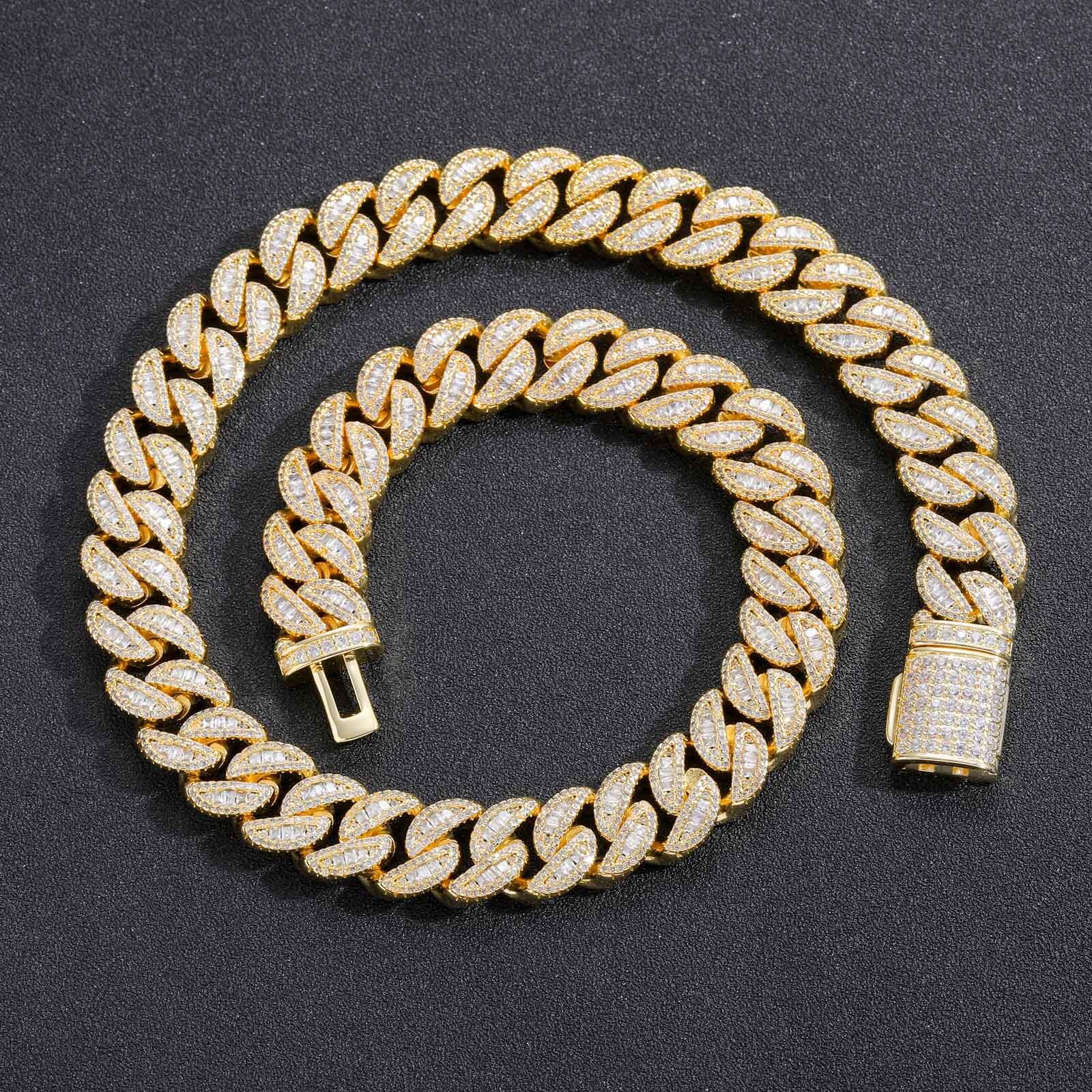 15mm Hiphop Round Square Diamond VVS Moissanite Iced Out Cuban Link Chain Trendy Men's Bling Bling Necklace Pass the diamond tester