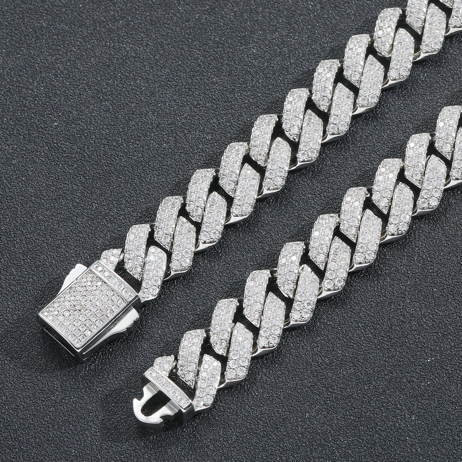 Hip Hop Bar Cuban with Spring Clasp Luxury VVS Moissanite 13MM Diamond Cut Cuban Link Chain Hip Hop Necklace Premium Quality Pass the diamond tester