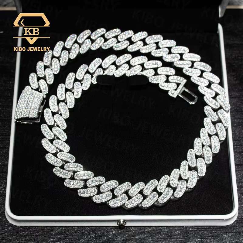 Hip Hop Chains VVS Moissanite 925 Sterling Silver White Gold Plated Iced Out 22mm VVS1 LAB Moissanite Bracelet Cuban Link Chain
