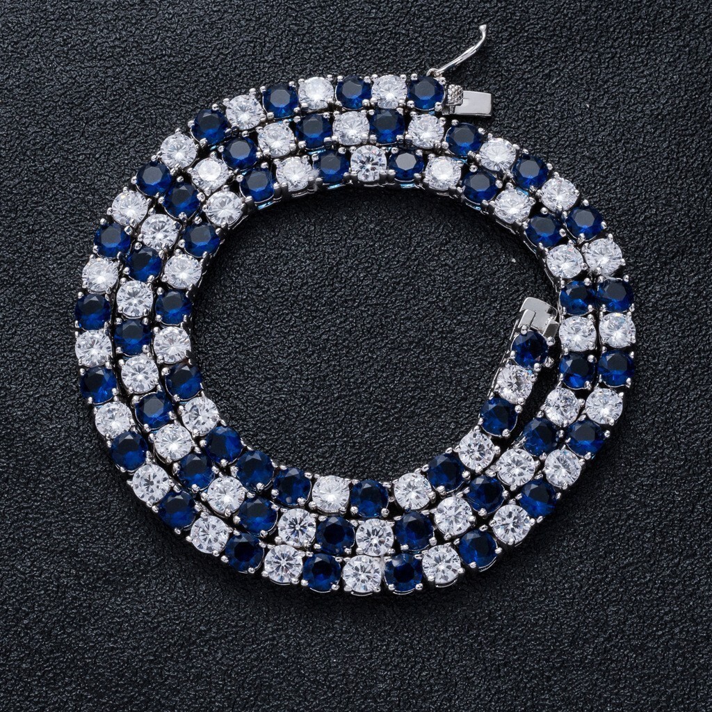 Mens Stylish Hip Hop 5mm Tennis Chain Blue White Colorful Moissanite Iced Out Bling Bling Necklace Pass the diamond tester