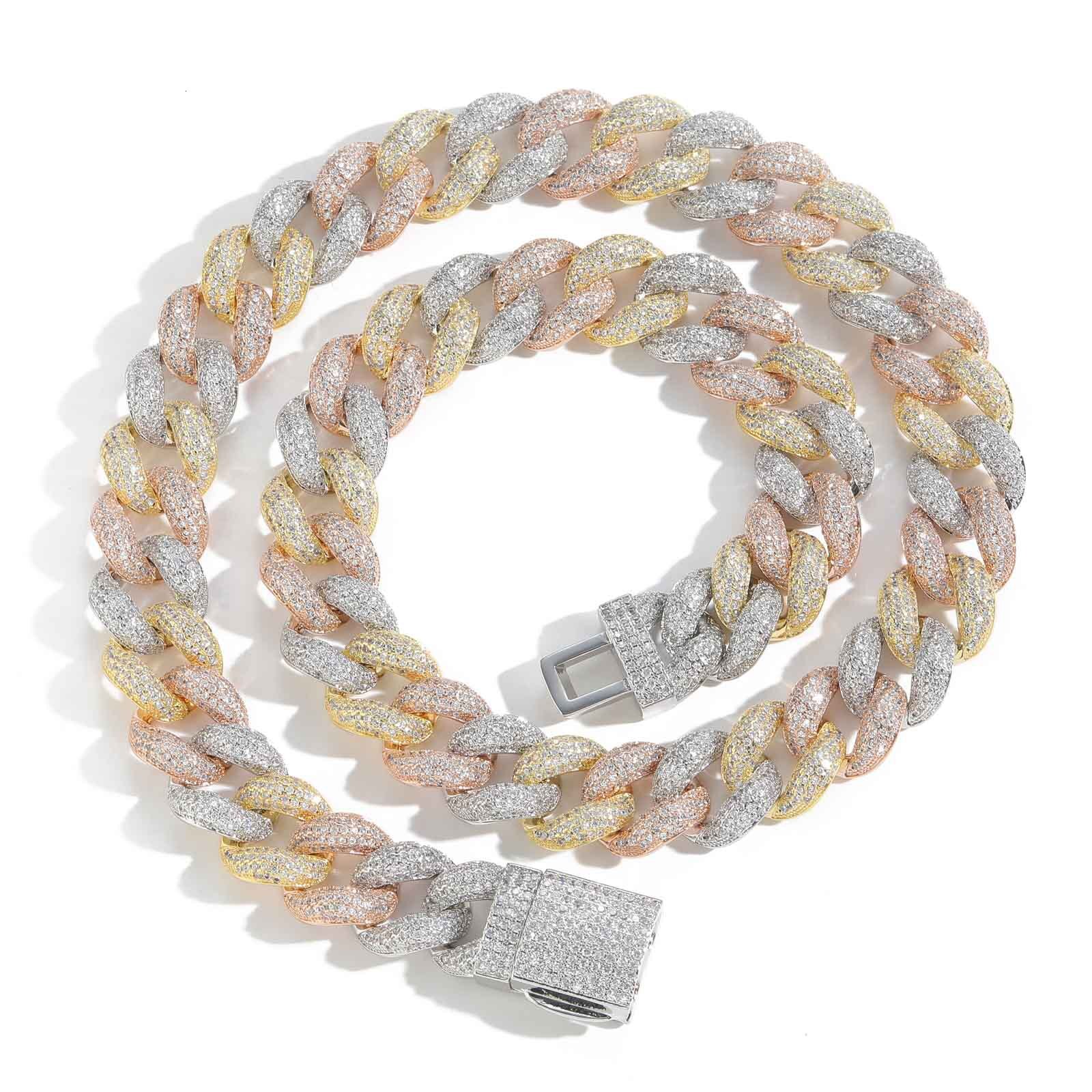Hip Hop 15mm Bubble Chain Three Color Cuban Chain VVS Moissanite Luxury Trendy Brand Pass the diamond tester