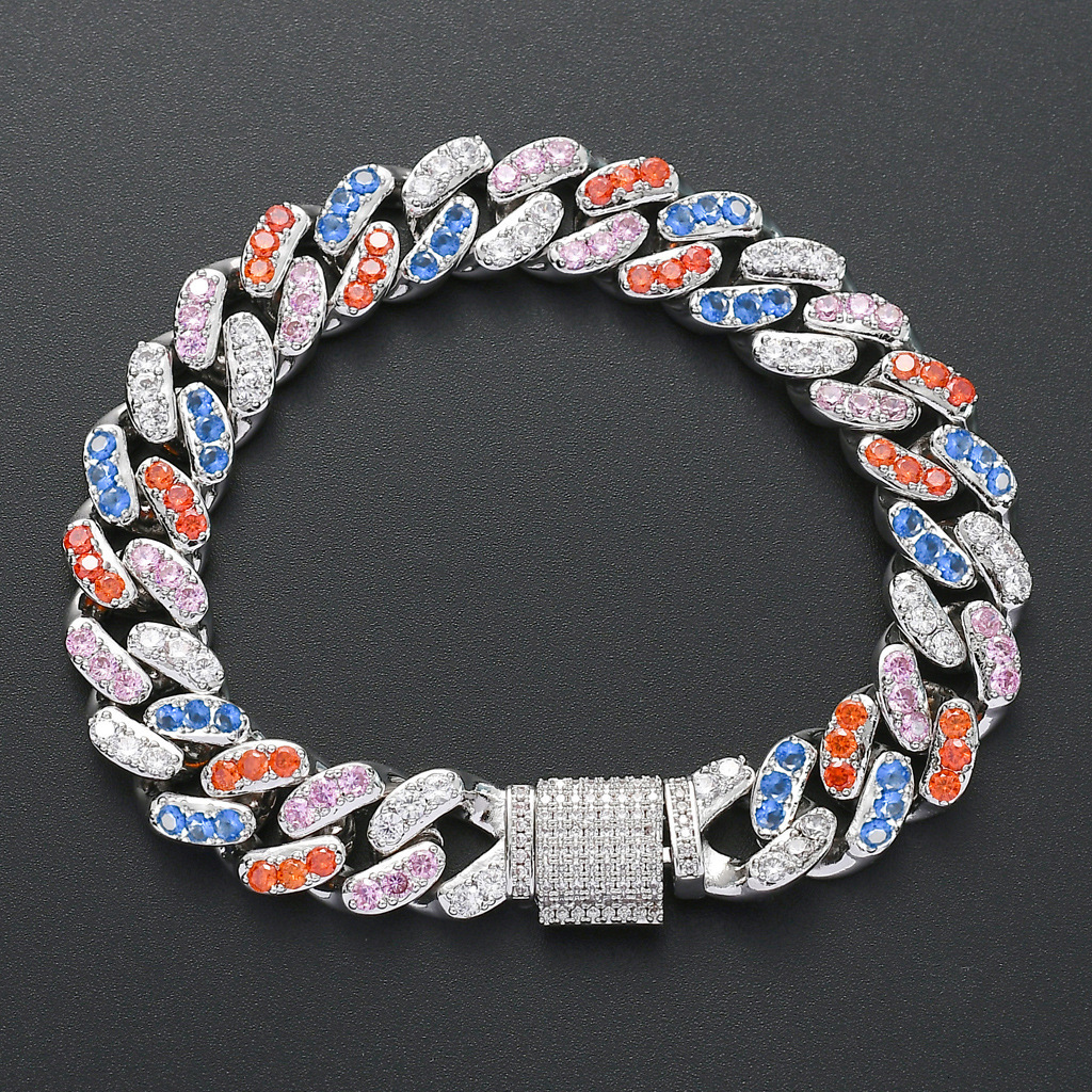 New Hip Hop 12mm 4 Color Moissanite Cuban Chain Hiphop Accessory High Quality Pass the diamond tester