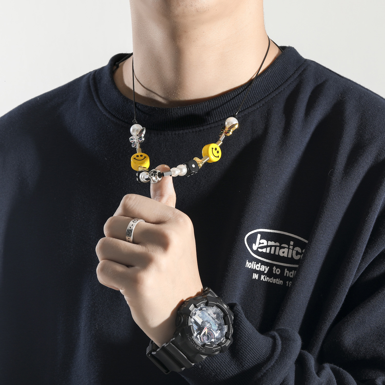 New Arrival Sale Hip Hop Dice Skull Pearl Smiley Necklace Trendy Luxury Stylish Statement Piece Pass the diamond tester