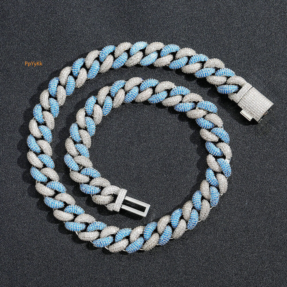 Luxury Jewelry Hip Hop 14MM Blue White Bling Bling Necklace Bubble Cuban Chain Unique Fashion Creative Men Hip Hop Necklace Pass the diamond tester