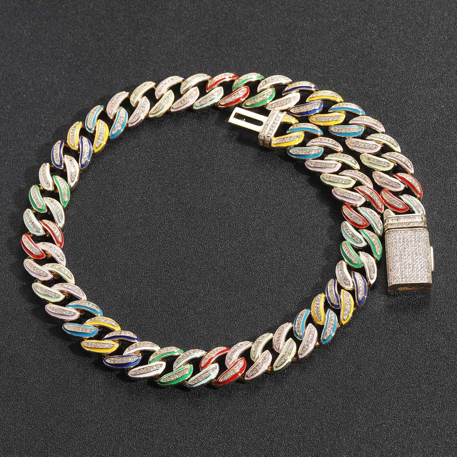 Hip Hop New Release 15mm Rainbow Drip Cuban Chain Premium Iced Out Luxury Trendy Niche Pass the diamond tester