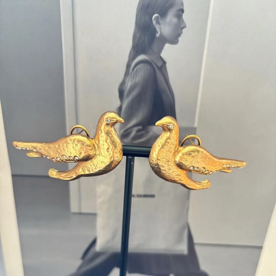 Vintage Brass Peace dove with drill ear needles earrings Designer Jewelry Retro Designer Jewelry gift