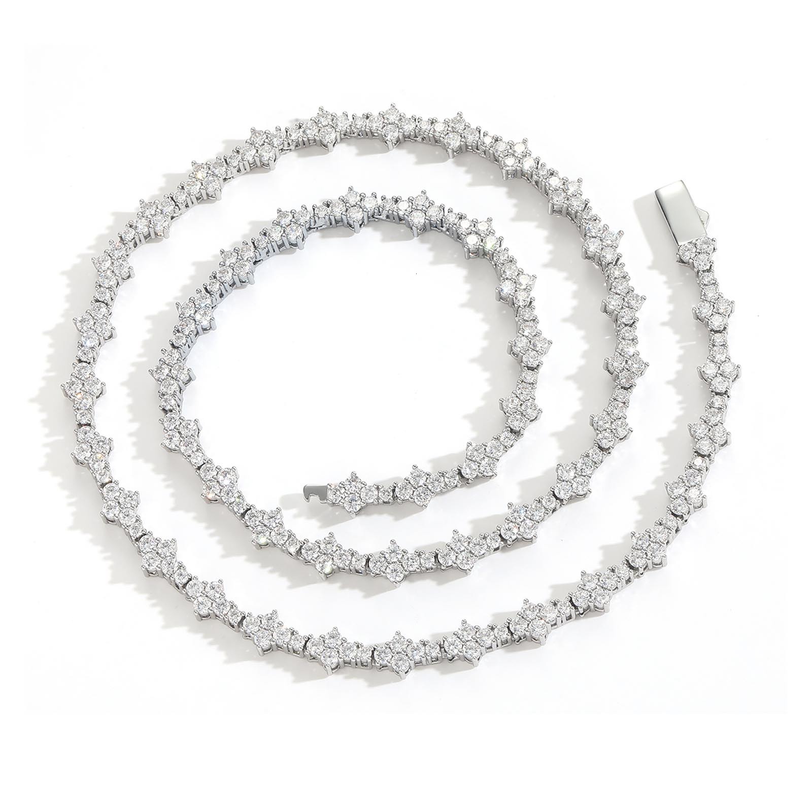 Luxury Jewelry Stylish Moissanite Plum Blossom Tennis Chain Men's Hip Hop Necklace Streetwear Brand Spring Clasp Accessory Pass the diamond teste