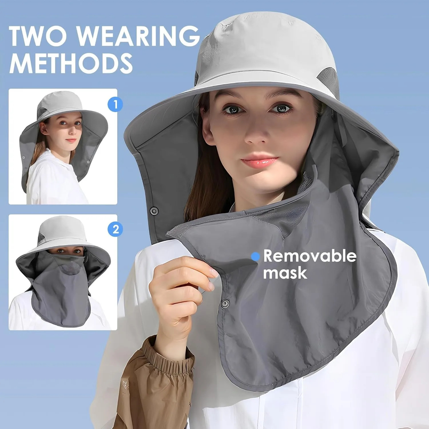 Outdoor Sun Hat Detachable Neck Face Flap UPF 50UV Protection Visor Fishing Hats with for Men Women y250625