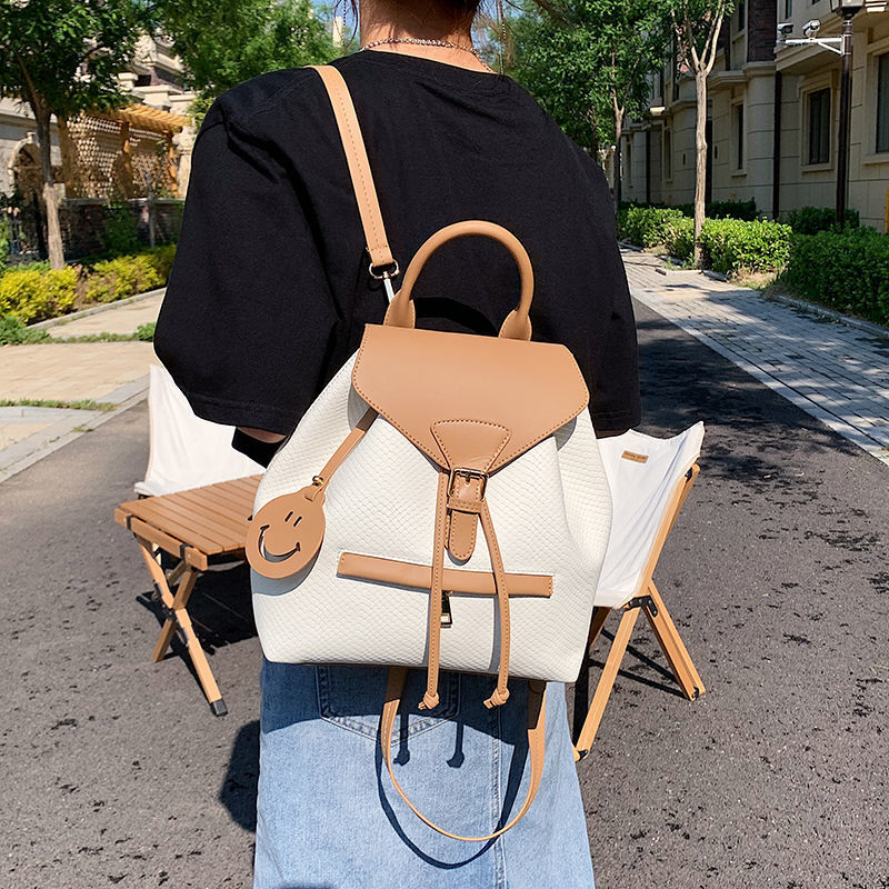 Double Shoulder Woven Texture Women's Backpack Free Shipping Designer Simple And Fashionable College Student Backpack Splicing Large Capacity Han