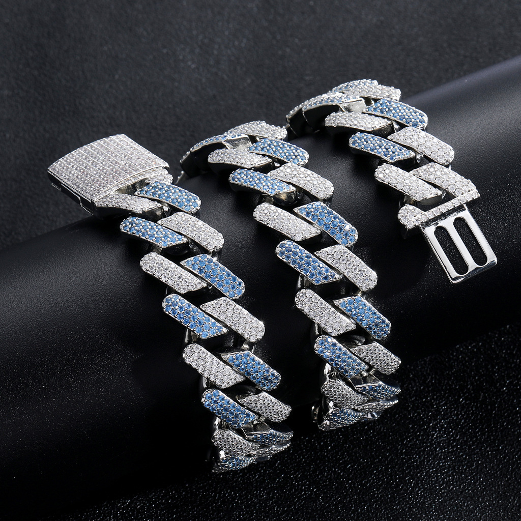 Blue White VVS Moissanite 20MM Box Clasp Miami Cuban Chain Real Gold Plated Men's Hip Hop Pass the diamond tester