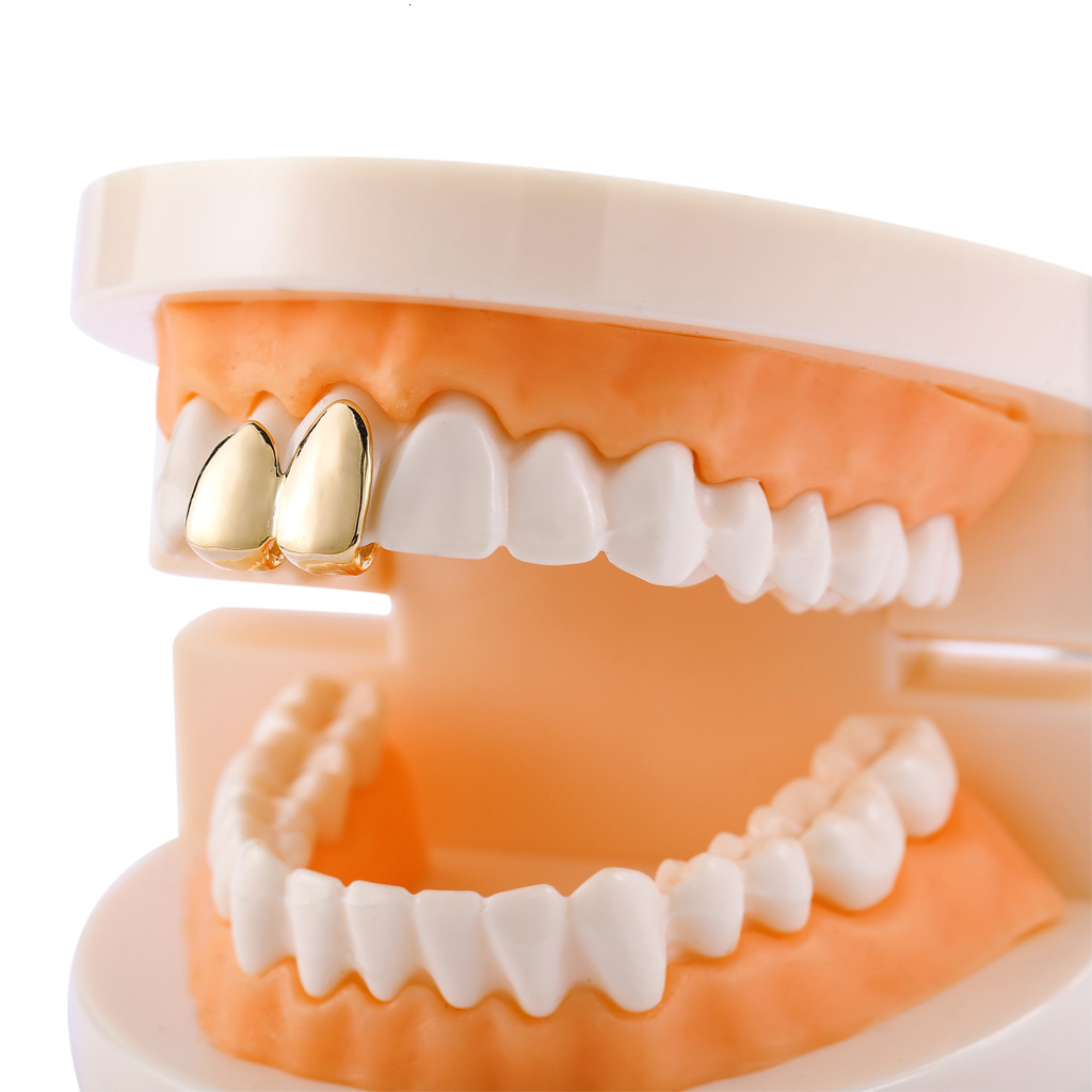 18K Gold Plated 2 Tooth Pointed Fangs Hip Hop Grillz - High Quality Halloween Statement Rapper Costume Accessories
