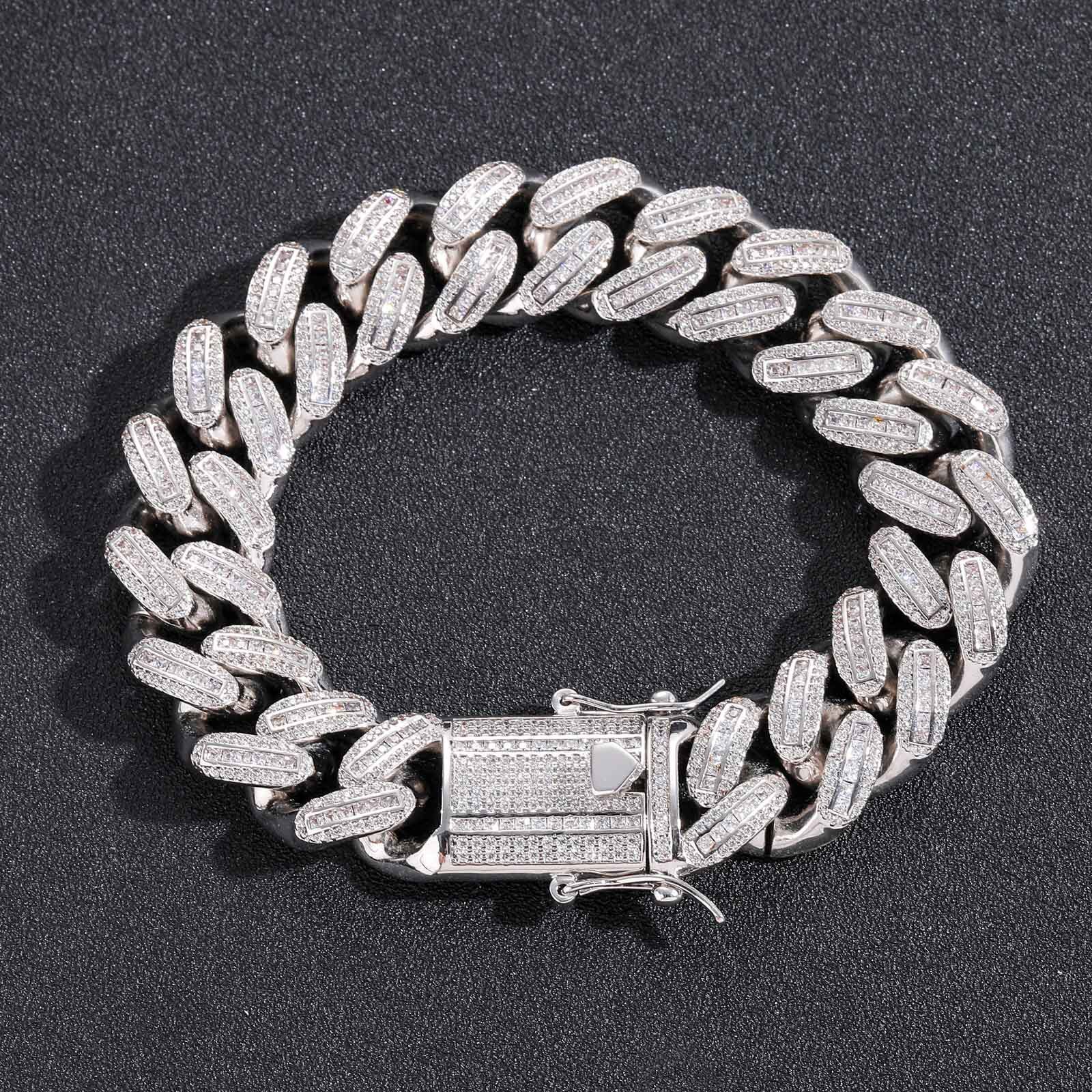 Men's Hip Hop 18mm VVS Moissanite Iced Out Miami Cuban Chain Luxury Necklace Pass the diamond tester