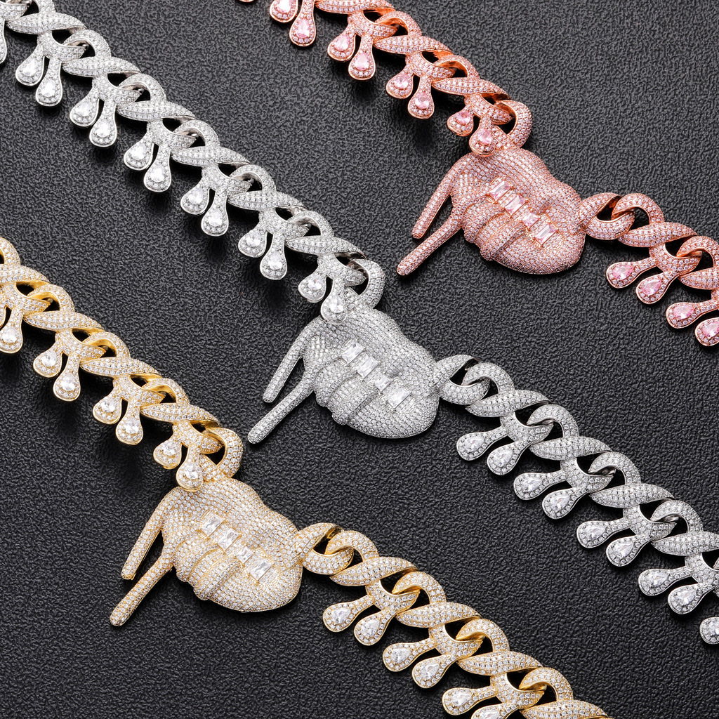 New Lip Drool Pendant Hiphop Infinite Cuban Link Chain Iced Out Moissanite Bling Bling Trendy Necklace Pass the diamond tester