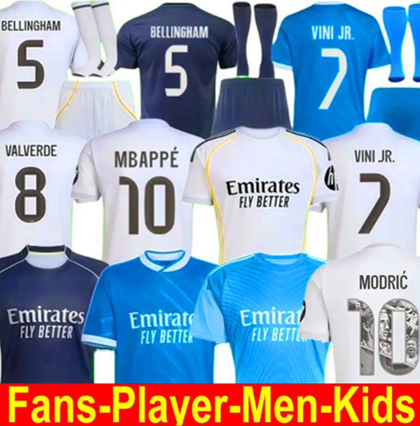2025 26 Mbappe madrids soccer jersey football shirt 25/26 BELLINGHAM VINI JR CAMAVINGA MODRIC RODRYGO Arda GuLer player version camiseta men kids kit uniforms