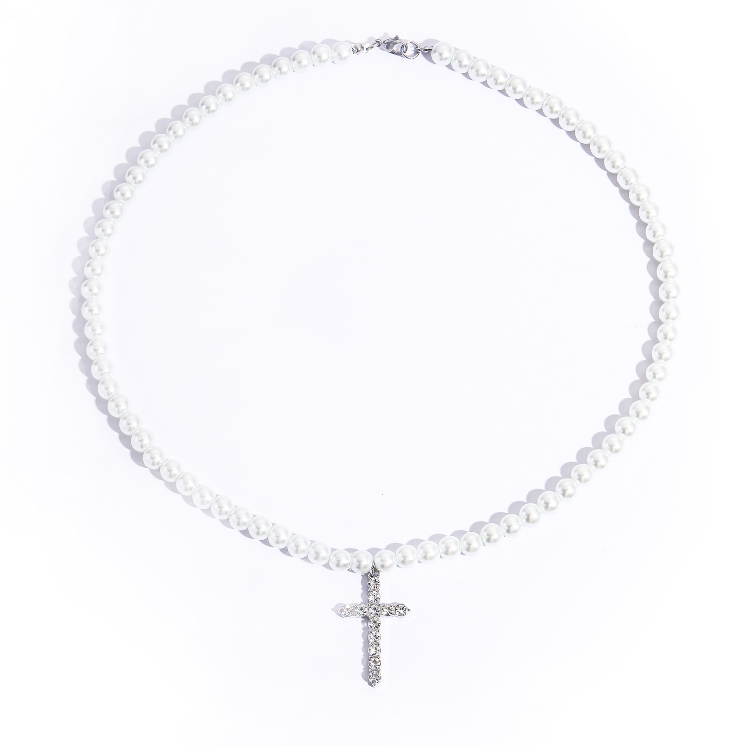 Minimalist Luxury Cross 8-10mm Pearl Necklace Hip Hop Trendy Unisex Choker High Quality Bling Bling Necklace Pass the diamond tester