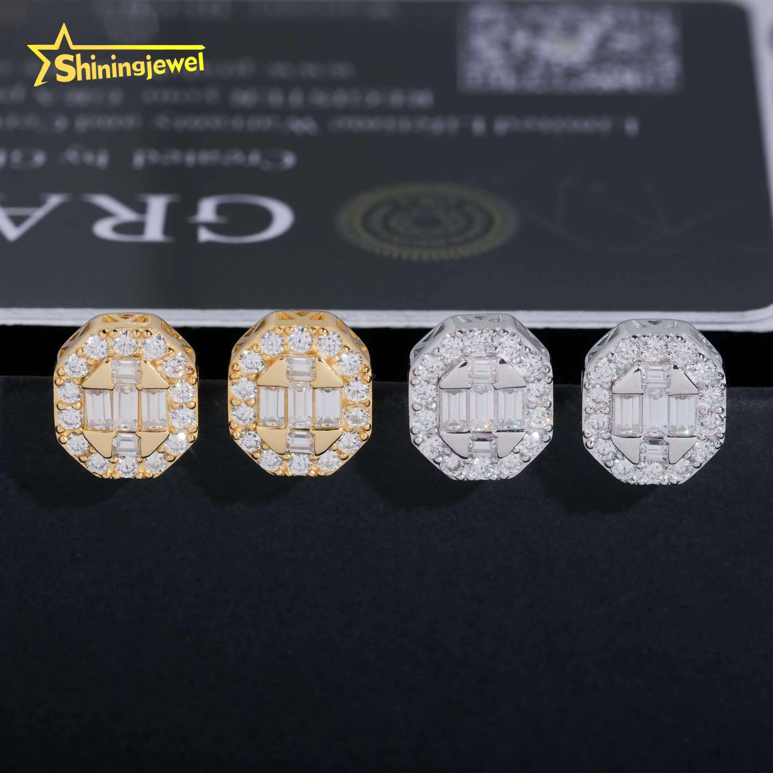 Ready Stocks Pass Diamond Tester Baguette Moissanite Stud Earrings Women 925 Silver Iced Out Moissanite Earrings