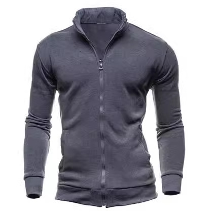 New Sports Hoodie with Zipper and Stand Collar, Men's Solid Color Cardigan