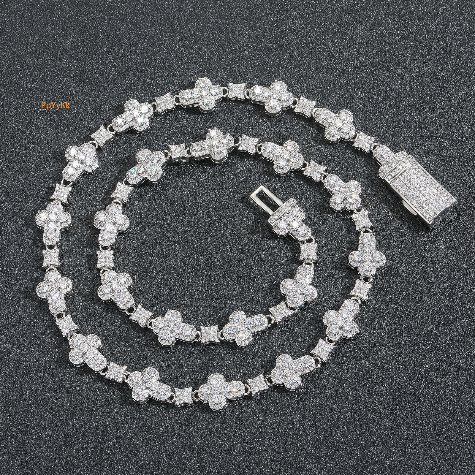 Luxury Jewelry Accessory Trendy Hip Hop 10mm Cross Flower Iced Out Necklace Unisex Trendy Niche Accessory Pass the diamond tester