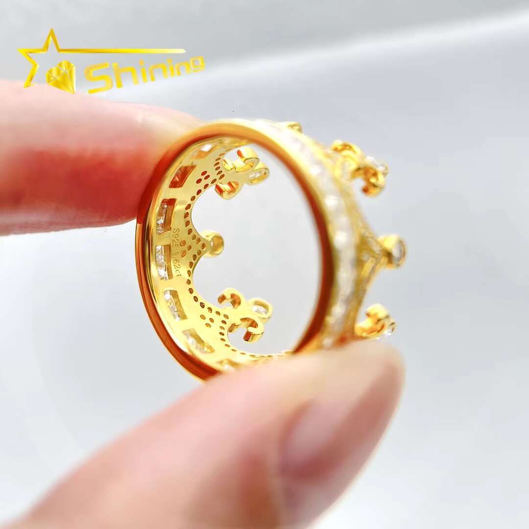 High Quality Hip Hop Crown Shape Ring Custom Men Women 925 Sterling Silver GRA Certificated Moissanite Ring