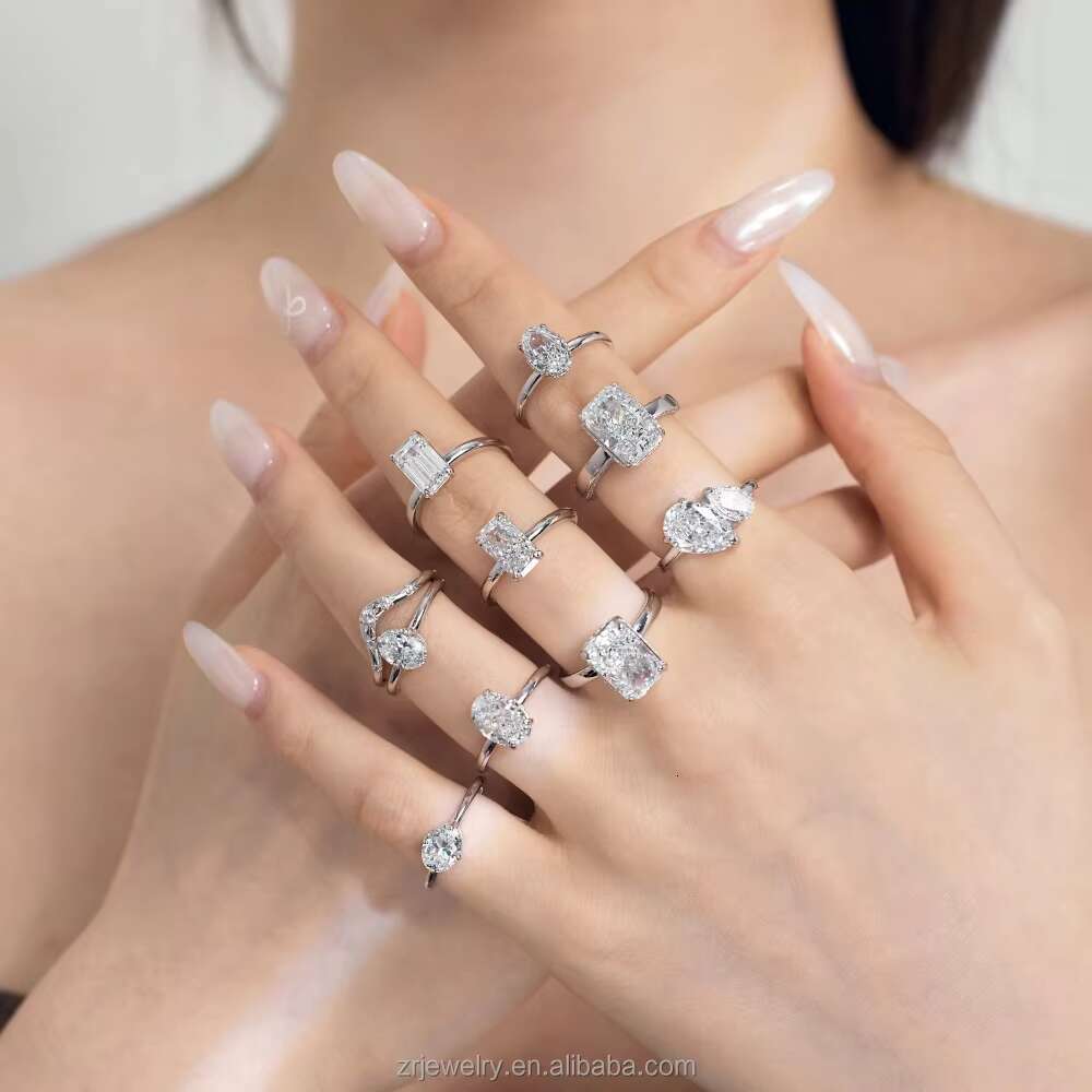 Women 18K Cvd Lab Grown Diamond Engagement Ring Wholesales Jewelry Gold Band Custom Rings