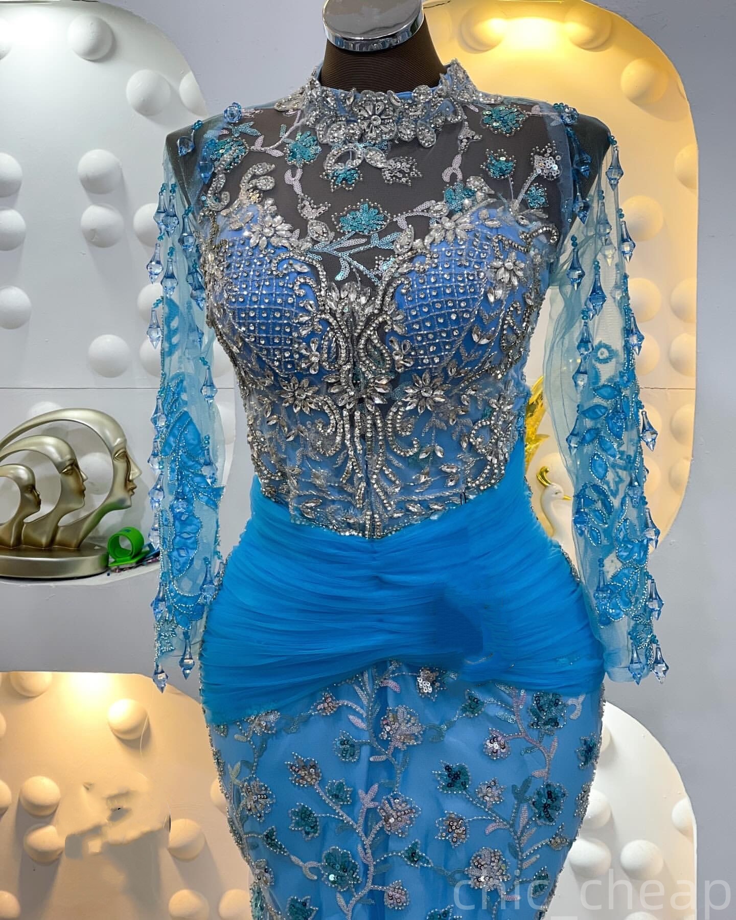 Sky Blue Mermaid Prom Dresses 2025 Rhinestones Lace Floral Lace Evening Formal Party Second Birthday Engagement Gowns Plus Size Dress For Special Occa