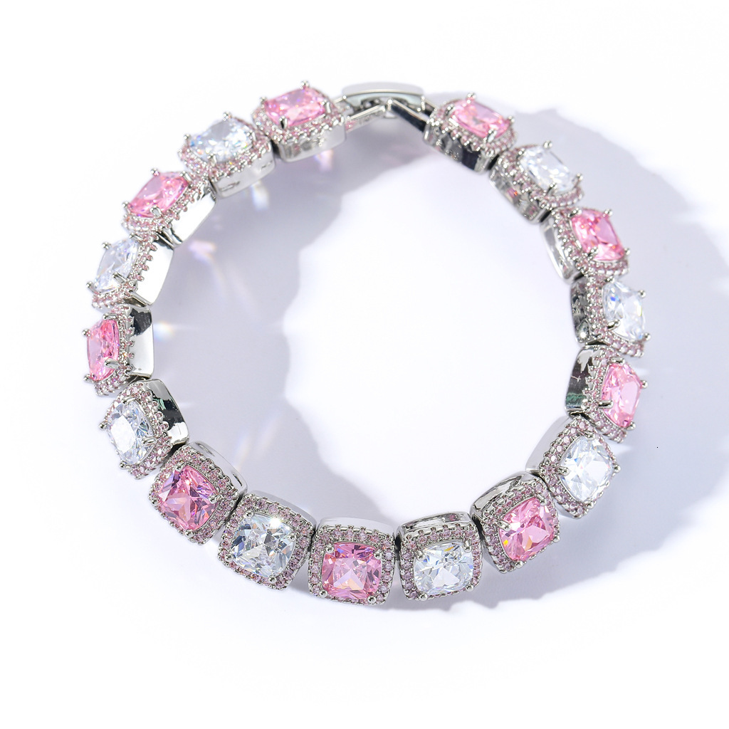 Hiphop Jewelry 10mm Candy Pink White Moissanite 18K Gold Plated Unisex Iced Out Necklace Pass the diamond tester