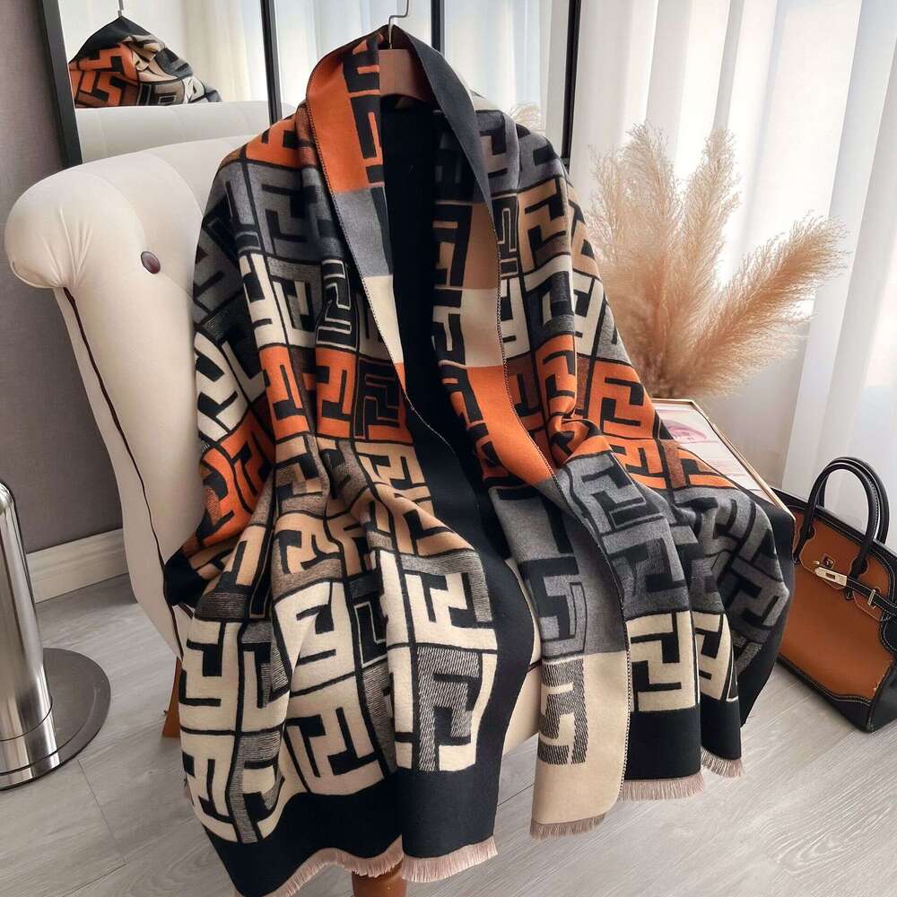 Designer Scarf Faux Cashmere Scarf For Women With Letters, Thickened For Autumn And Winter, Versatile Long Double-sided Shawl