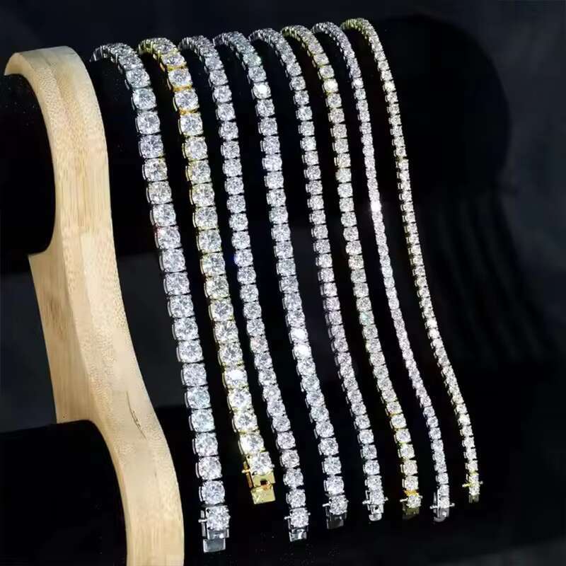 Hot VVS Moissanite Hip Hop Bracelet Via Diamond Tester 3mm 4mm 5mm Moissanite Tennis Bracelet