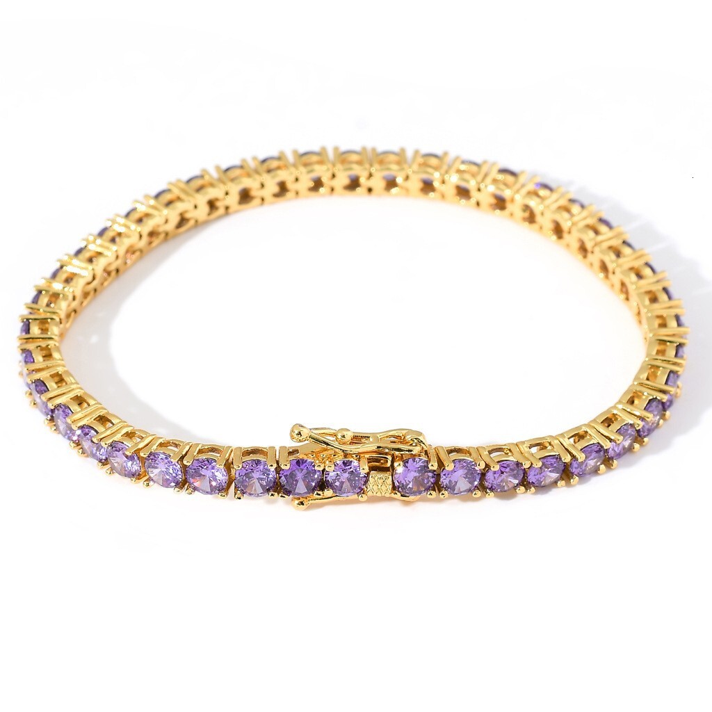 Luxury Jewelry 4mm Purple Moissanite Tennis Chain Iced Out High Quality Hip Hop Necklace Tennis Chain Bling Bling Necklace Pass the diamond tester