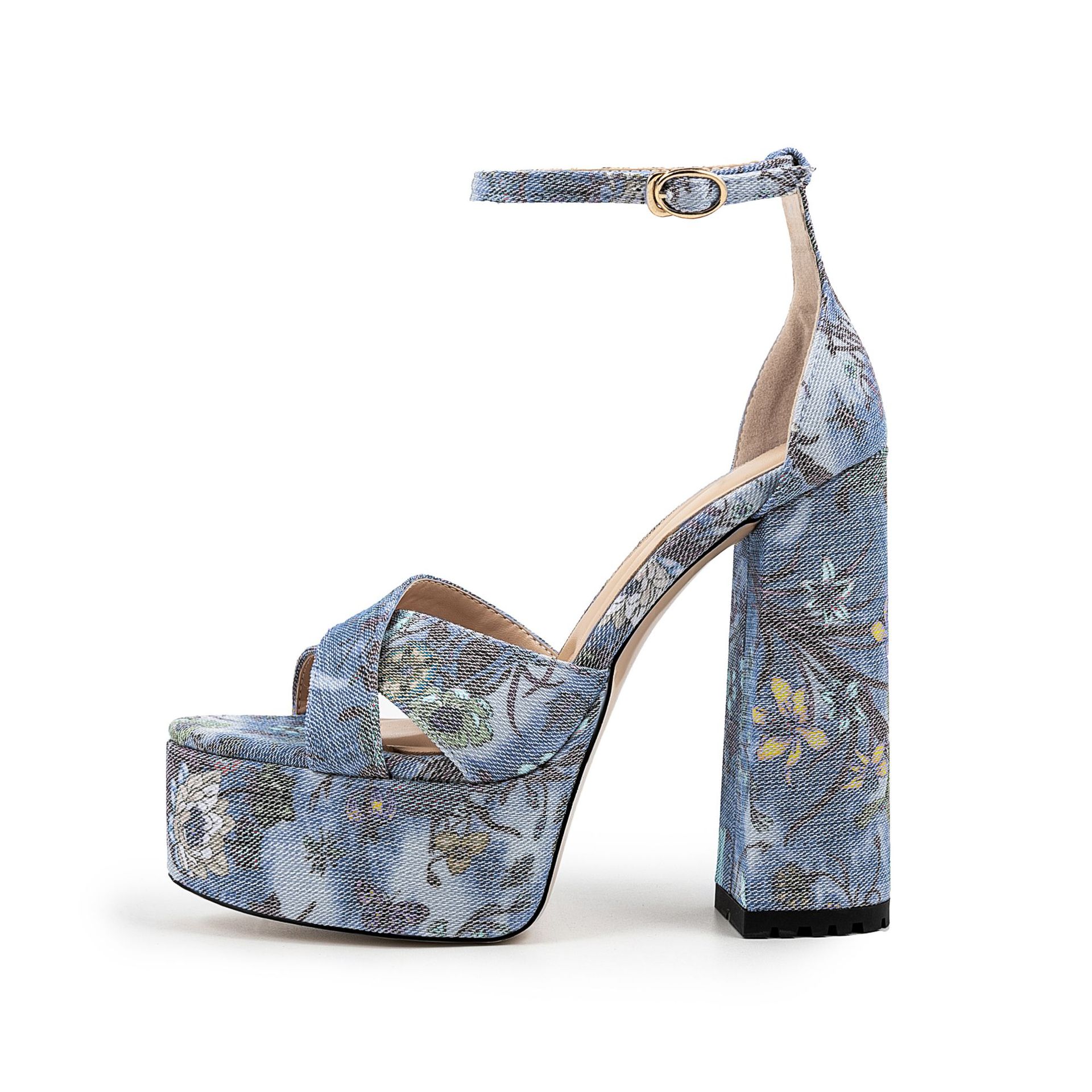 Women's Animal Print Peep Toe Platform Sandals - 6cm Chunky Heel with Adjustable Buckle Strap (Wide Width Waterproof PU)
