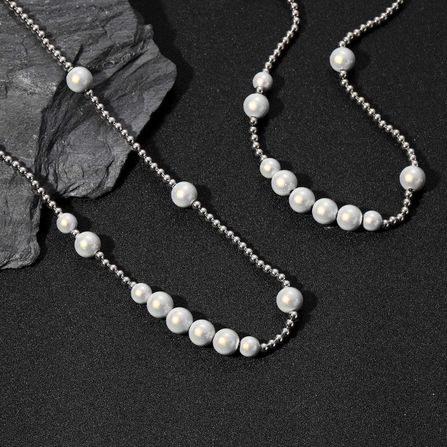 Hiphop Reflective Pearl Necklace Luxury Minimalist Stackable Unisex Choker Collarbone Chain Pass the diamond tester