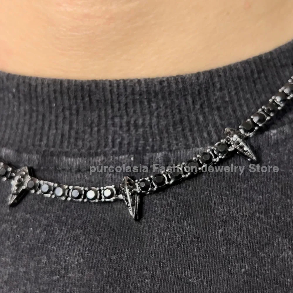 Black Panther Tennis Chain s Hip Hop Iced Out for Men or Women CZ Necklace Rock Rivet Jewelry 250624