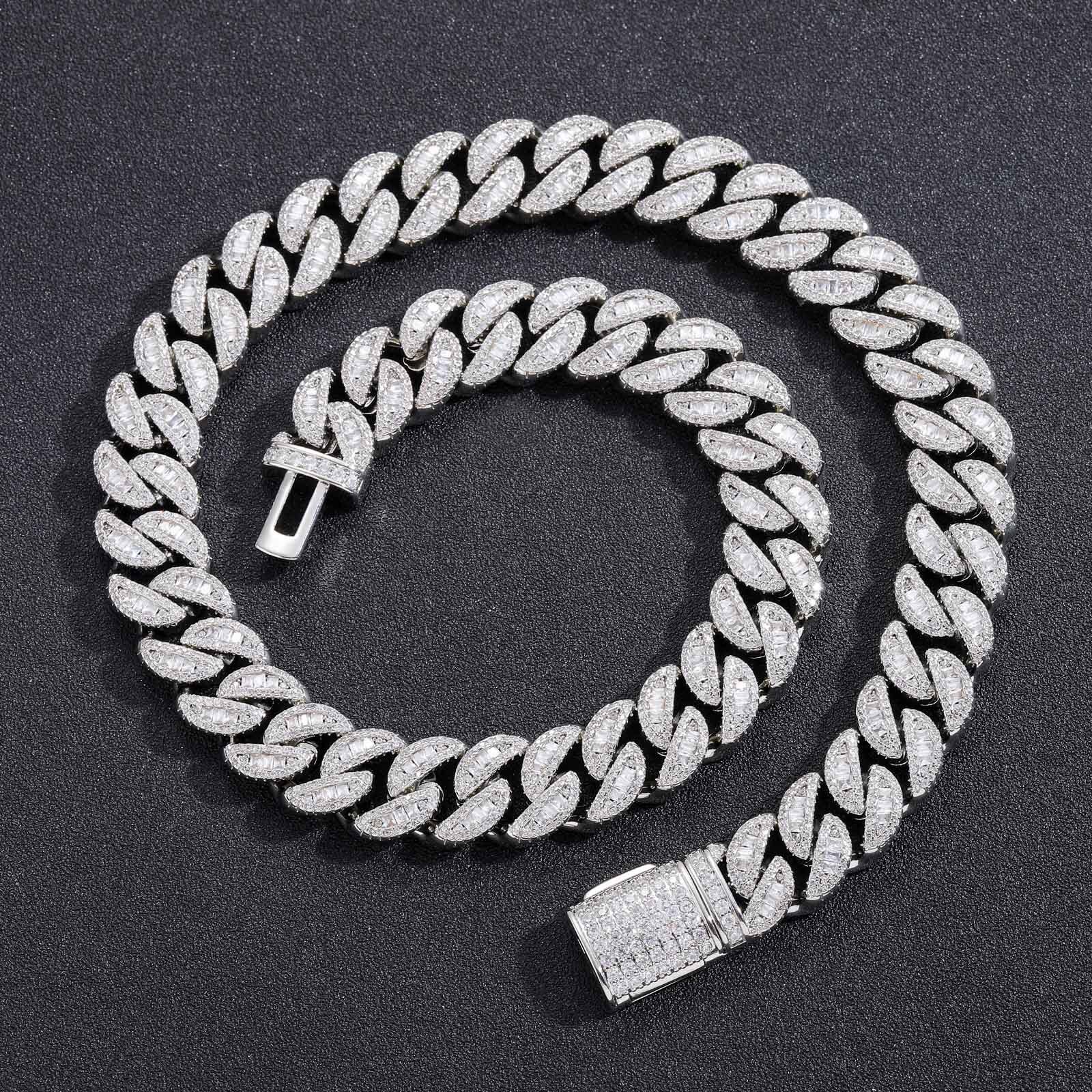 15mm Hiphop Round Square Diamond VVS Moissanite Iced Out Cuban Link Chain Trendy Men's Bling Bling Necklace Pass the diamond tester