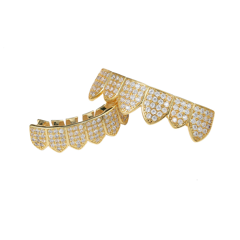 18K Gold Plated Vampire Fangs Hip Hop Grillz with Moissanite Halloween Statement Rapper Costume Accessories