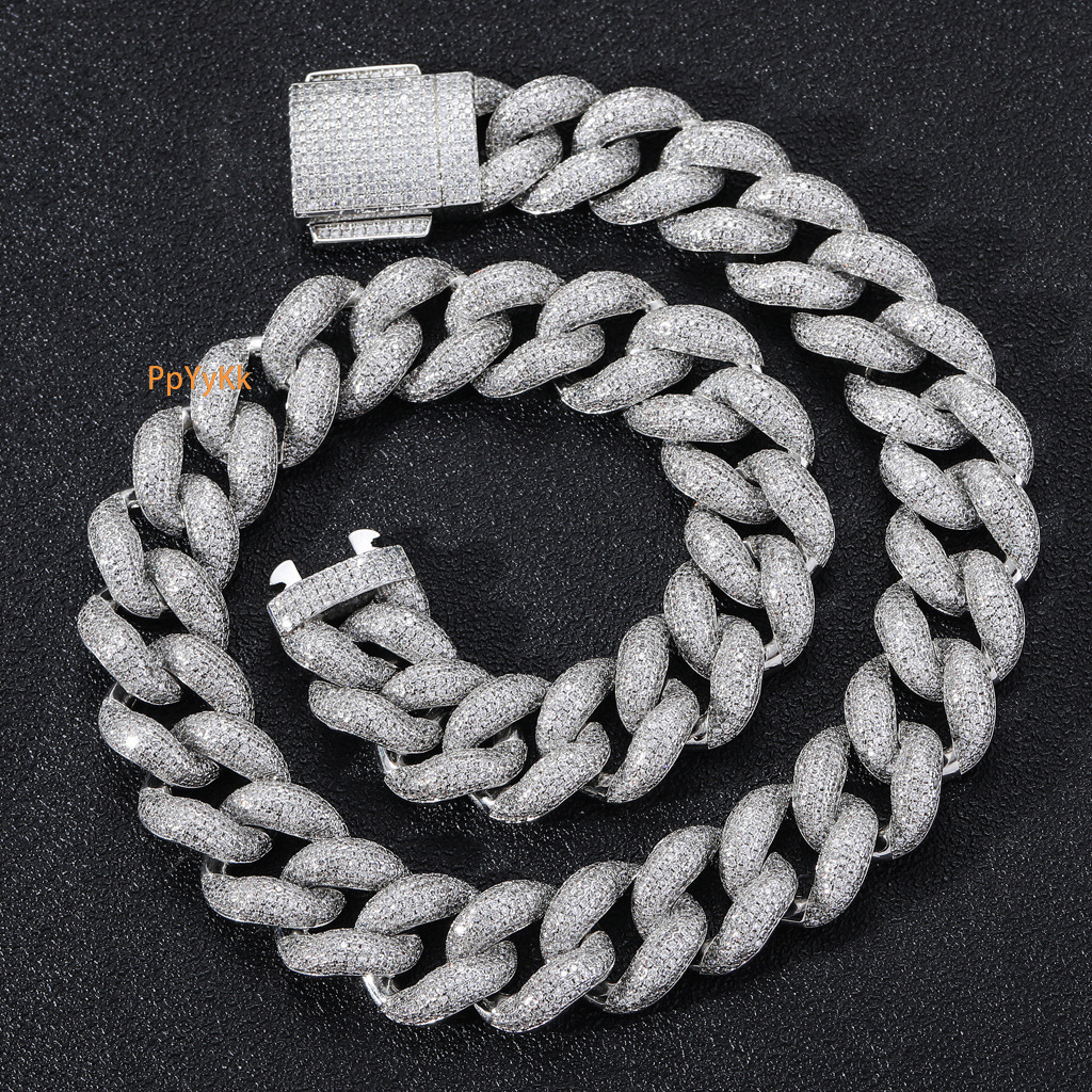 Luxury Jewelry New Hip Hop 18mm Thick Bubble Cuban Chain Spring Clasp Iced Out Bold Necklace Bling Bling Necklace Pass the diamond tester