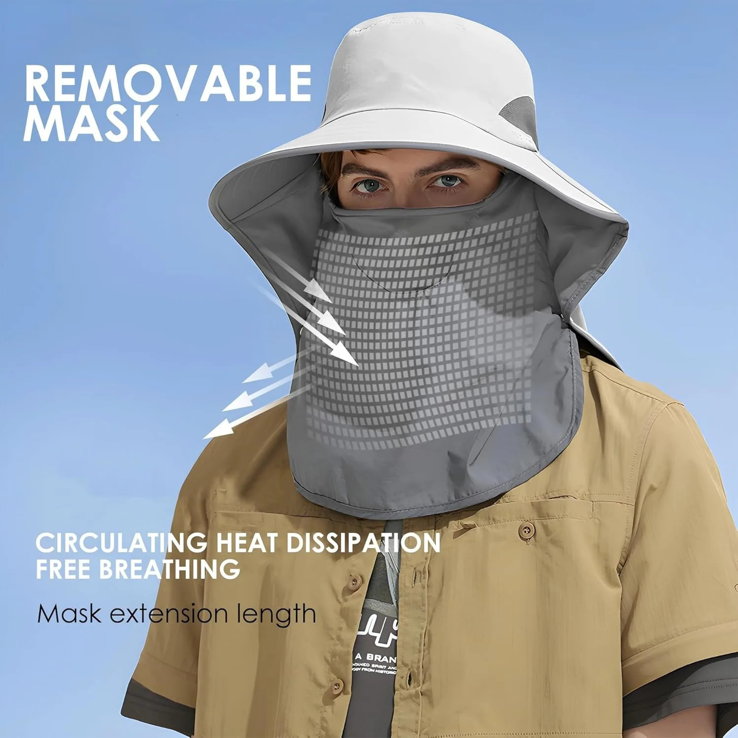 Outdoor Sun Hat Detachable Neck Face Flap UPF 50UV Protection Visor Fishing Hats with for Men Women y250625