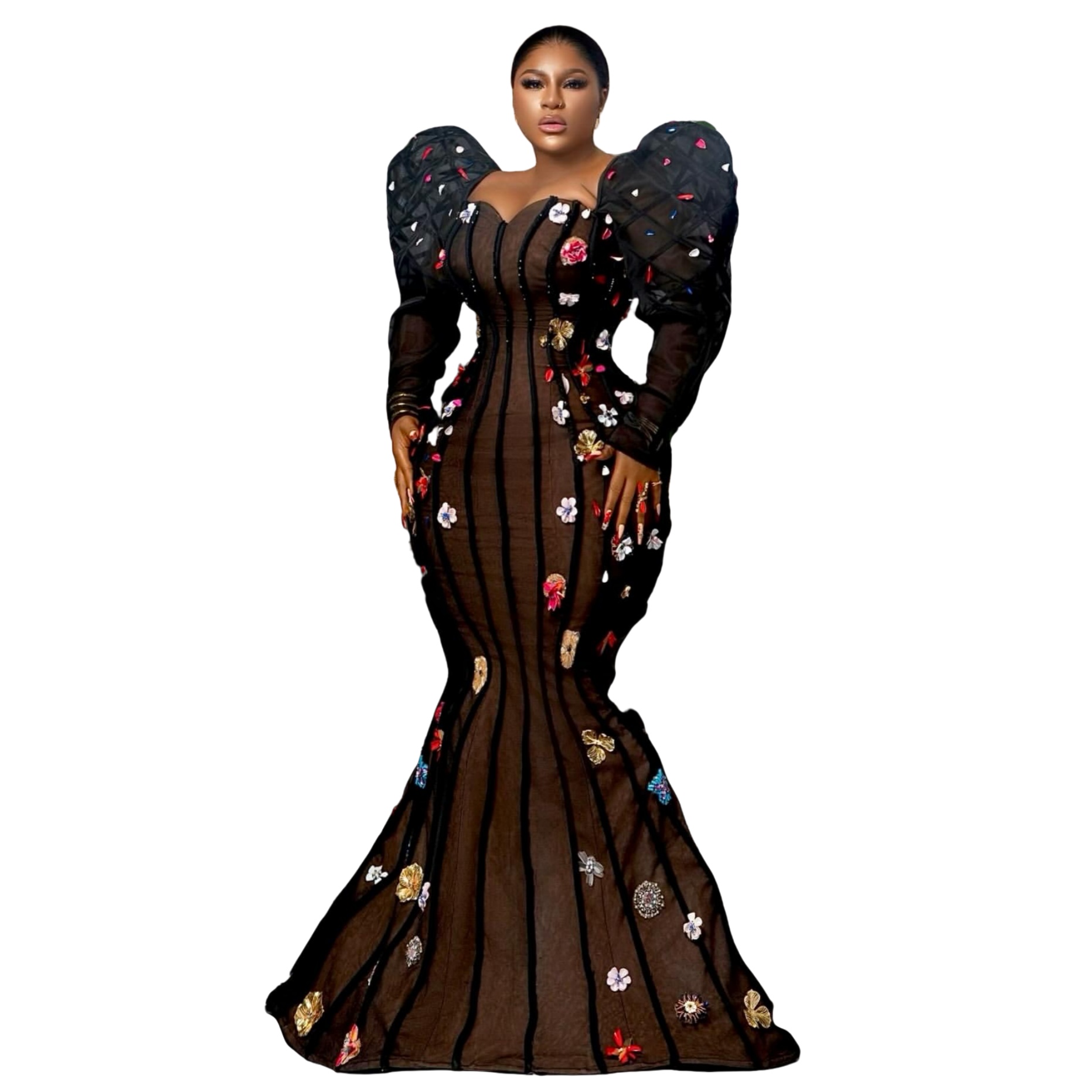 Black Mermaid Prom Dresses 2025 Illusion Flowers Rhinestones Evening Formal Party Second Birthday Engagement Gowns Plus Size Dress For Special Occasio