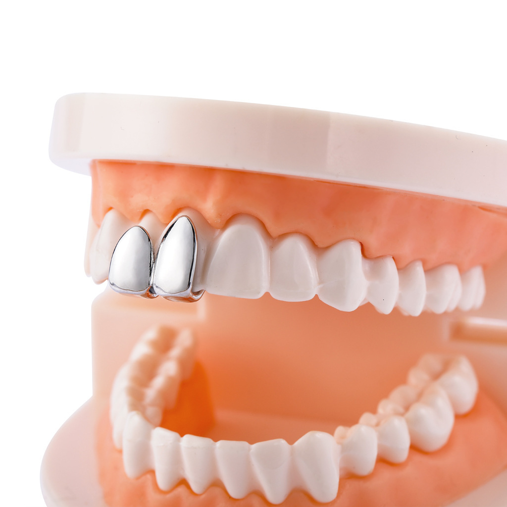 18K Gold Plated 2 Tooth Pointed Fangs Hip Hop Grillz - High Quality Halloween Statement Rapper Costume Accessories