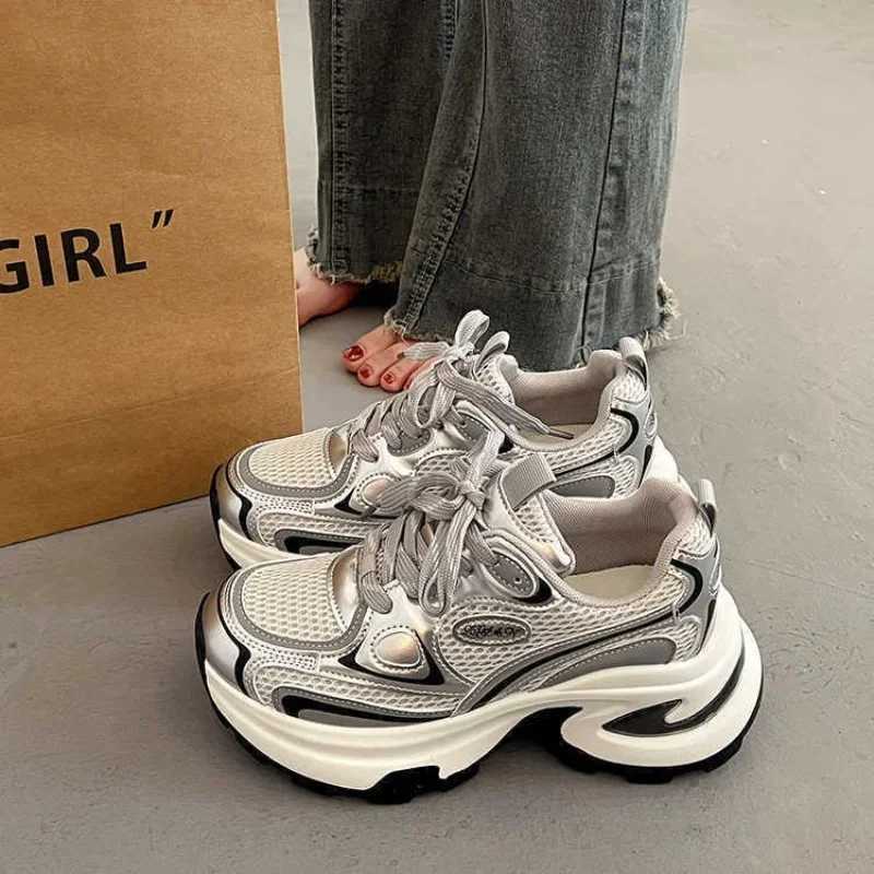 Wen Chunky Platform Sneakers 2025 Spring Leisure Comfort Thick Sole Breathable Mesh Shoes Women Lace Up Casual Sports Shoes Y250629
