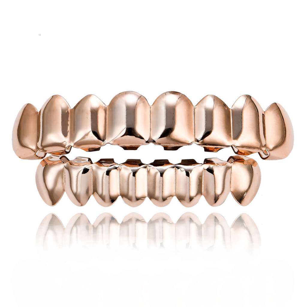 2025 New 18K Gold Plated 8 Upper 8 Lower Tooth Hip Hop Grillz High Quality Fashion Statement Rapper Costume Accessories
