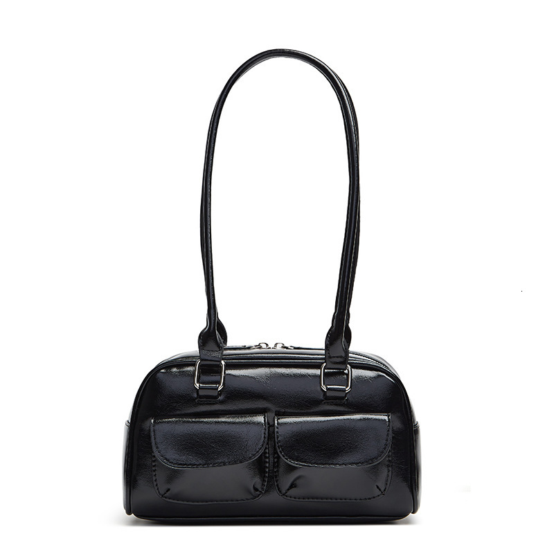 Free shipping designer Korean Hyunjin Seo Yoon-jung Same Style Oil Wax Leather Bowling Bag Multi-pocket Underarm Bag Commuter Bag Handbag Shoulder Bag