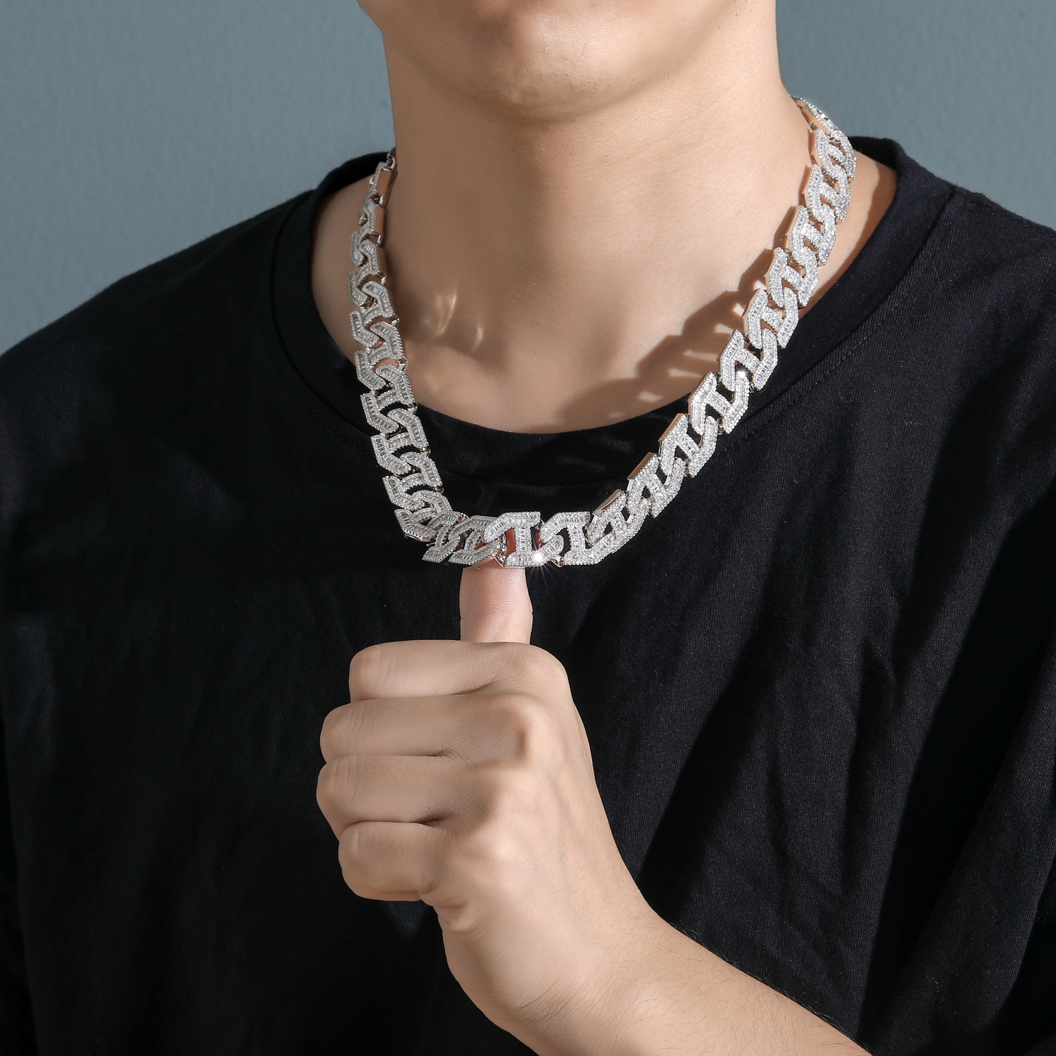 Hip Hop 17mm Iced Out Lock Clasp Box Chain Necklace Men's Moissanite Luxury Stylish Bling Pass the diamond tester