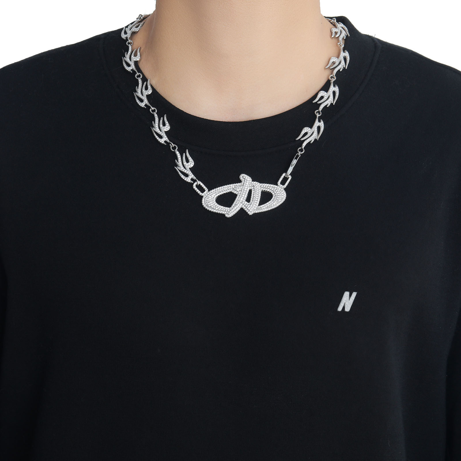 New Hip Hop Power Iced Out Mens Streetwear Rapper Niche Moissanite Swallow Bling Bling Necklace Pass the diamond tester